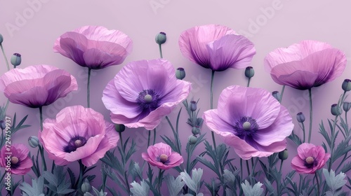  a bunch of pink flowers on a purple background with a pink wall in the background and a purple wall in the foreground with a few pink flowers in the foreground.