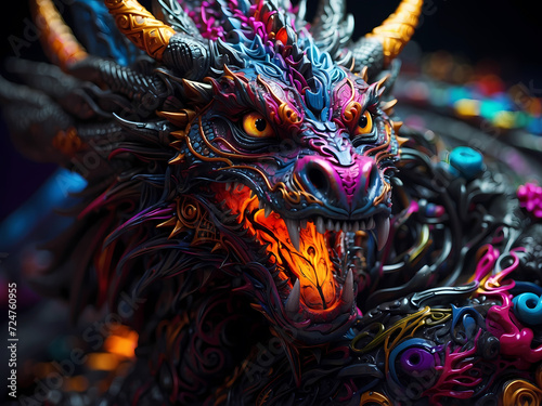 Dragon Art, Ultra Realistic Multicolor Dragon in Pop Art Style