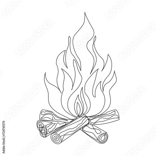 Continuous one line drawing of bonfire or campfire single line art vector illustration and Editable stroke.
