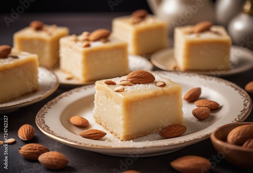 A traditional almond-based dessert made with sugar, water, and almond essence, forming a sweet treat by ai generated