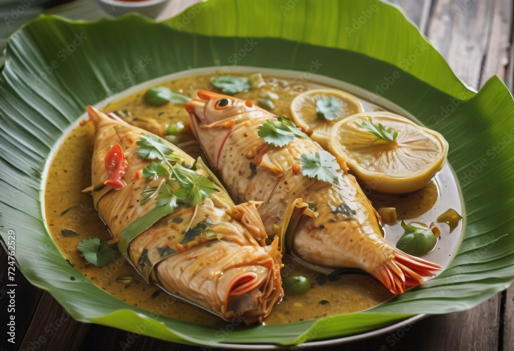 A traditional Cambodian dish consisting of fish or chicken, mixed with coconut milk, curry paste by ai generated A traditional Cambodian dish consisting of fish or chicken, mixed with coconut milk, curry paste by ai generated