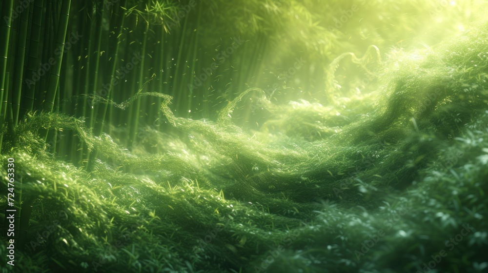 a lush green forest filled with lots of lush green grass covered in lots of green leaves and a bright light coming from the top of the top of the tree. a lush green forest filled with lots of lush green grass covered in lots of green leaves and a bright light coming from the top of the top of the tree.