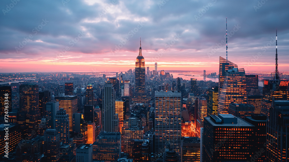 Naklejka premium city skyline at sunset