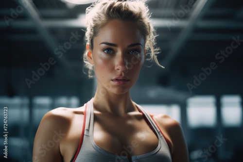 A woman in a sports bra top posing for a picture. Suitable for fitness and exercise concepts © Fotograf