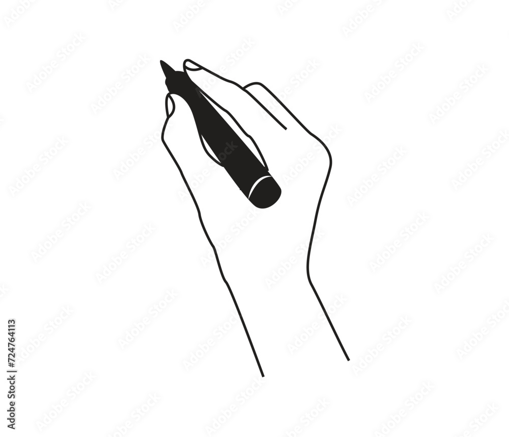 Obraz premium Vector continuous line drawing of hand holding pen