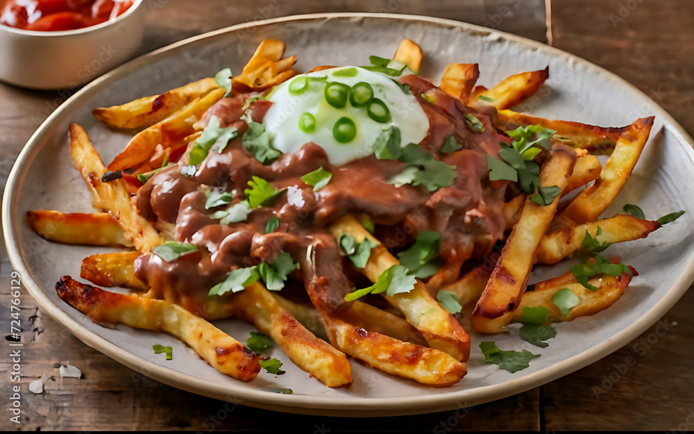 Capture the essence of Carne Asada Fries in a mouthwatering food photography shot