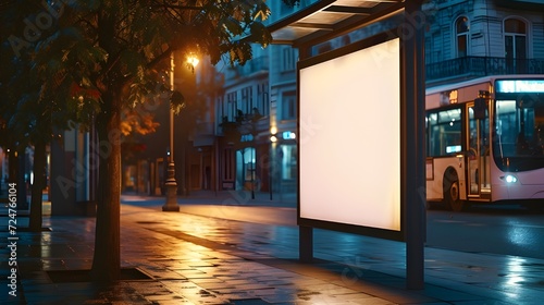 Mockup of blank advertising light box on the bus stop