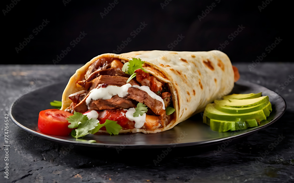 Capture the essence of Carne Asada Burrito in a mouthwatering food photography shot Capture the essence of Carne Asada Burrito in a mouthwatering food photography shot