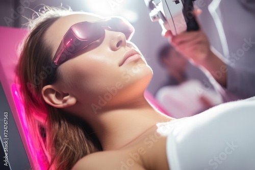 A woman wearing sunglasses is pictured as she relaxes on a pink chair. Suitable for lifestyle and vacation themes