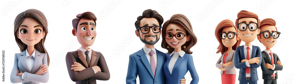 3D Cartoon Illustration Render of a Happy Businessperson in a Suit, Woman and Man in a Group Set, Isolated on Transparent Background, PNG 3D Cartoon Illustration Render of a Happy Businessperson in a Suit, Woman and Man in a Group Set, Isolated on Transparent Background, PNG