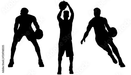 Silhouettes, Basketball Players Silhouettes, Collection, Silhouette of Sport Men, Jump, Run, Ball, Lifestyle, Playoff, Dynamic, Vector Illustration