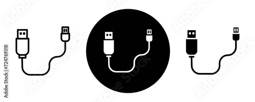 Plug USB cable outline icon collection or set. Plug USB cable Thin vector line art