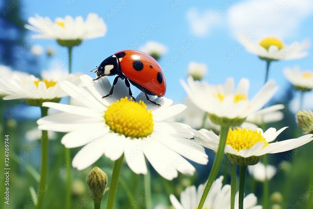 A ladybug perched on a delicate white flower. Perfect for nature enthusiasts or garden lovers