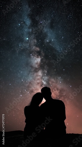 Silhouette of a couple against a backdrop of the starry night sky