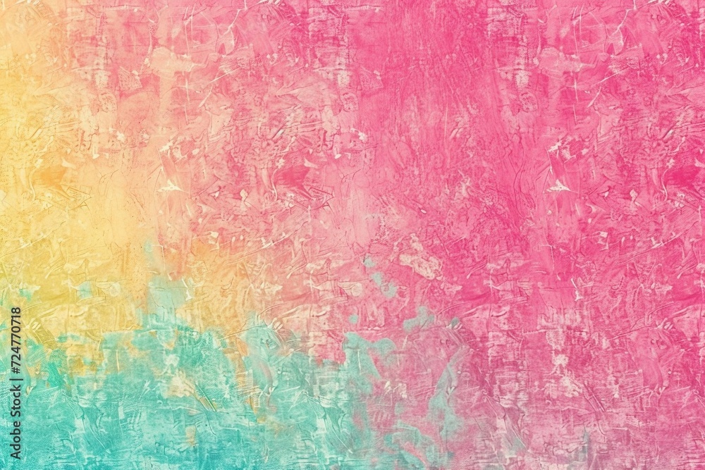 Obraz premium Dynamic Noisy Grain Fusion: Dive into a world of color with this featureless, flat image boasting a dynamic blend of pink, yellow, and turquoise gradients, enriched by a noisy grain texture for added 