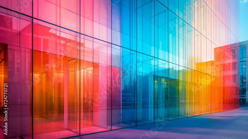  Glass facade of a building with vibrant reflections of rainbow colours  LGBTQ  concept.