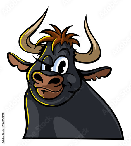 Cartoon style bull character. Isolated on white background.