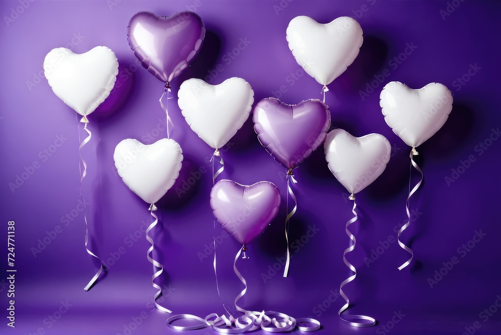 Purple and White Heart-Shaped Balloons Against a Purple Background by ai generated Purple and White Heart-Shaped Balloons Against a Purple Background by ai generated