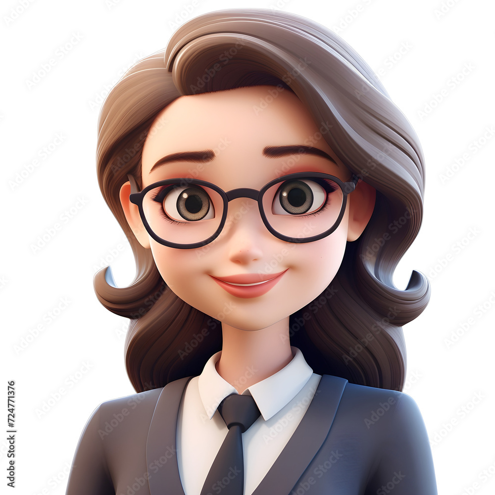 3D icon avatar of the smiling and happy businesswoman. The cute cartoon close-up portrait is isolated on a transparent background. Generative AI. 3D icon avatar of the smiling and happy businesswoman. The cute cartoon close-up portrait is isolated on a transparent background. Generative AI.