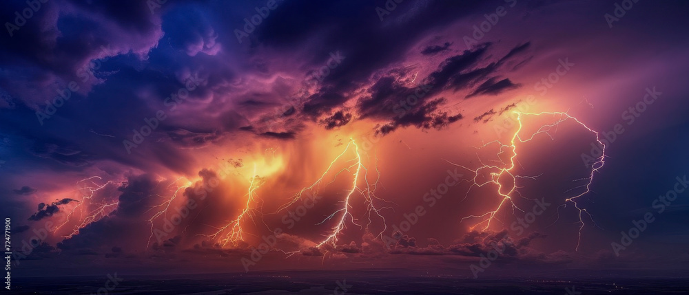 Fototapeta premium Thunderstorm spectacle with dramatic lightning display. 