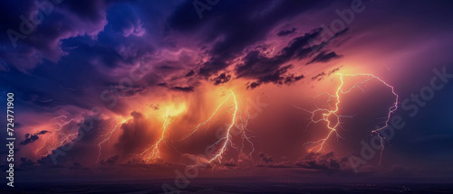 Thunderstorm spectacle with dramatic lightning display. 