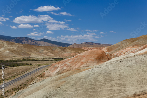 Colorful desert in Azerbaijan. Views of the arid and colorful landscape. Painted hills near with Baku, Azerbaijan