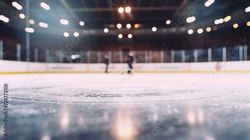 A blurry image of a hockey rink. Suitable for various sports-related designs and publications