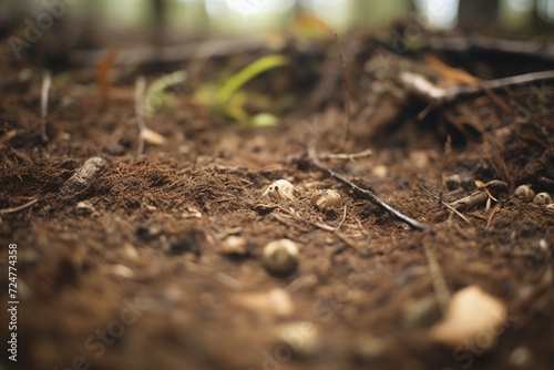 close-up of loamy soil on a forest floor photo