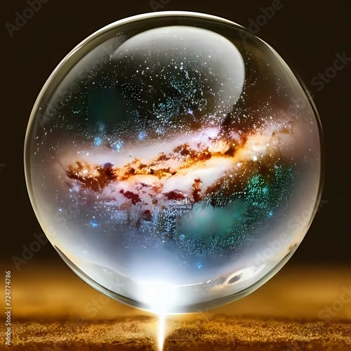 technological scifi globe with surreal space background inside mystic spacepunk galaxy photo