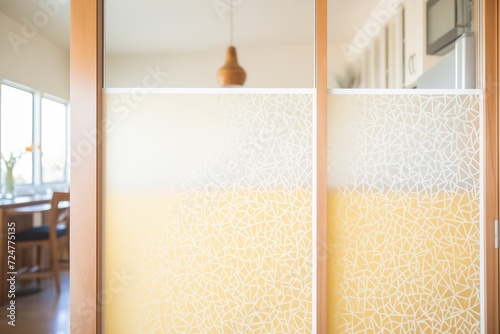close-up shot of frosted glass panel room divider