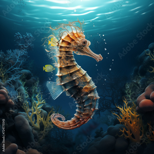 seahorse in the coral field