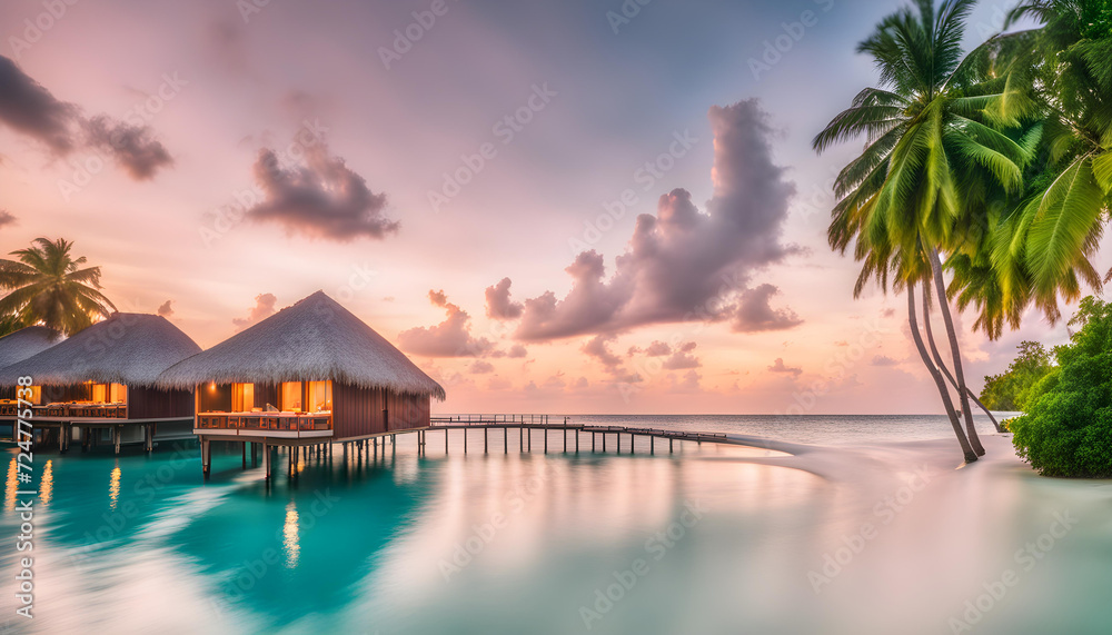 tropical island at sunset