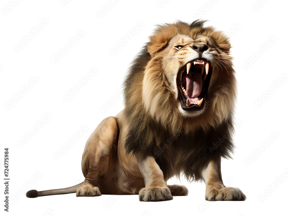 A Majestic Lion Roaring, isolated on a transparent or white background A Majestic Lion Roaring, isolated on a transparent or white background