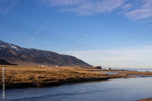 Mountains and a fjord  Hafnarholmi  Iceland