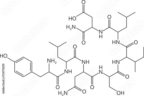 Neurotransmitter chemical formula of vasoactive intestinal peptide, vector molecule structure. Neuroscience icon of vasoactive intestinal polypeptide or hormone and amino acid molecular formula