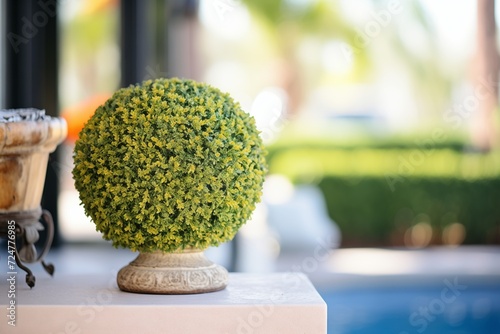 close-up of a faux boxwood topiary ball photo