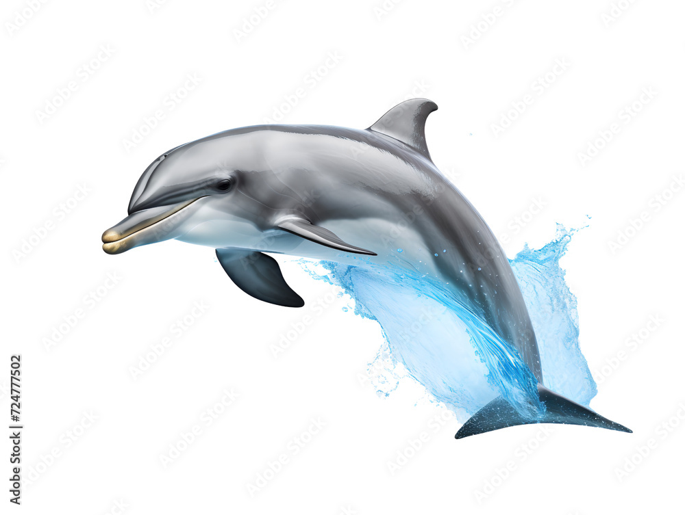 Fototapeta premium Playful Dolphin Leaping from Water, isolated on a transparent or white background