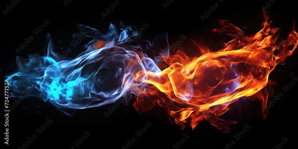 Fototapeta premium Two different colored smokes on a black background. Suitable for various creative projects