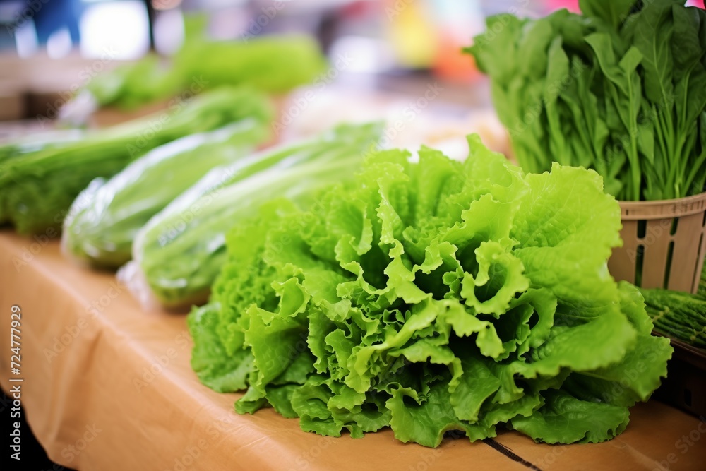 bright green lettuces presented in an organic market bright green lettuces presented in an organic market