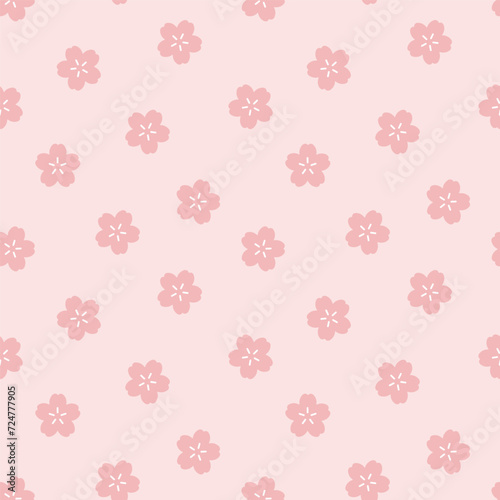 Seamless pattern with pink cherry flowers.