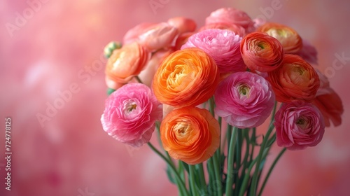  a close up of a bunch of flowers in a vase on a pink background with a pink wall in the background and a pink wall behind the vase with a bunch of pink flowers.