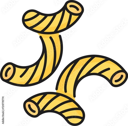 Cavatappi macaroni formed in helical tube shape isolated pasta Italian cuisine food outline icon. Vector corkscrews pasta type, cavatappi