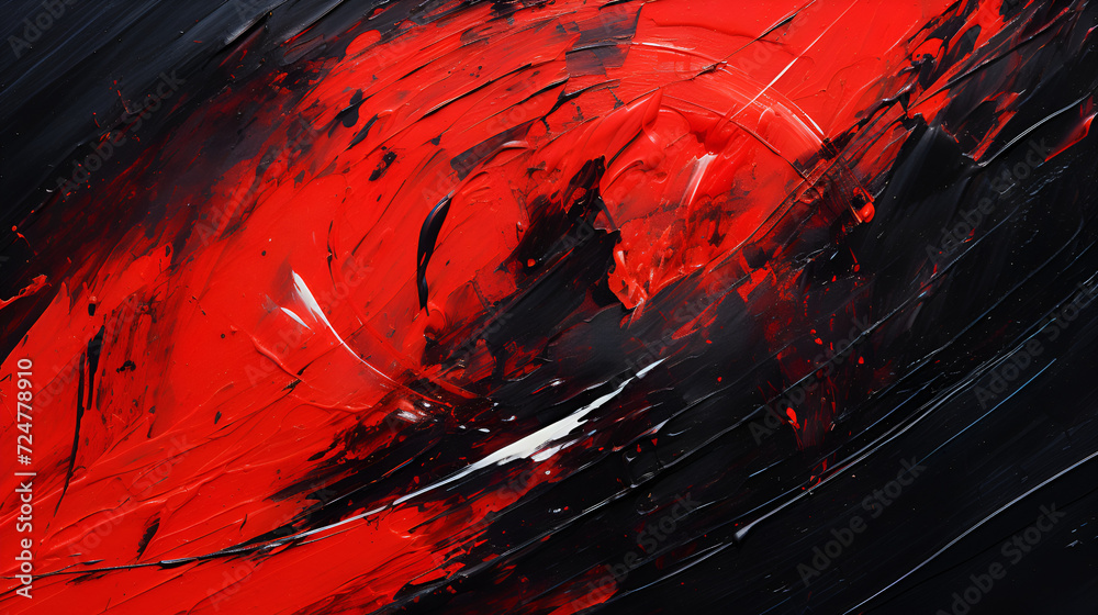 black and red acrylic painting made with an acrylic knife also known as a spatula - obrazy, fototapety, plakaty 