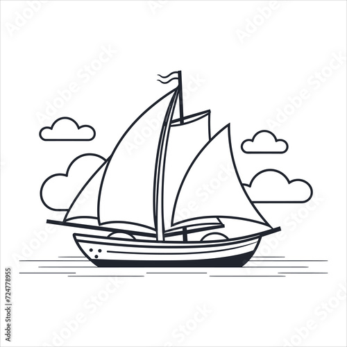 coloring page boat illustration