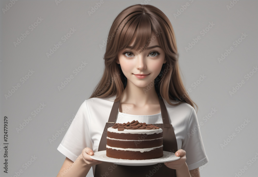 Female bakery chef holding a cake Female bakery chef holding a cake