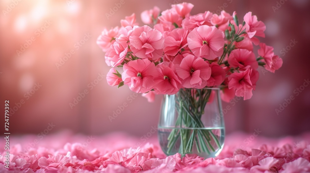 a vase filled with pink flowers sitting on top of a bed of pink paper pom - pom poms on top of a bed of pink paper pom pom poms. a vase filled with pink flowers sitting on top of a bed of pink paper pom - pom poms on top of a bed of pink paper pom pom poms.