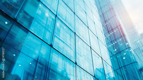 Blurred glass wall of modern business office building as background photo