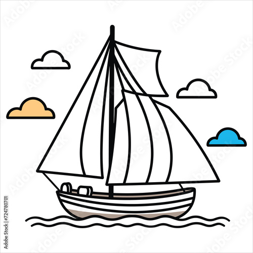 coloring page boat illustration