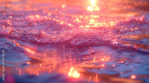  a close up of a wave in the water with the sun shining in the backgrouds of the water and the sun reflecting off of the water's surface.