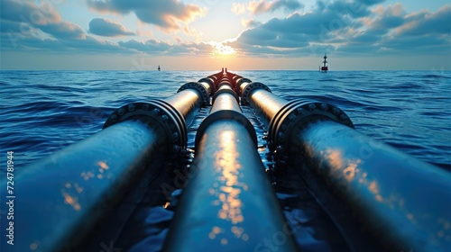 Offshore Industry oil and gas production petroleum pipeline. Generative AI. photo